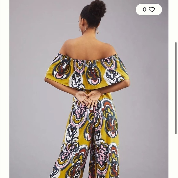 Anthropologie Bel Kazan Navy Blue & Yellow  Off the Shoulder Lily Jumpsu… - Picture 12 of 13